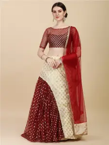 Amrutam Fab Beige & Maroon Embroidered Sequinned Semi-Stitched Lehenga & Unstitched Blouse With Dupatta