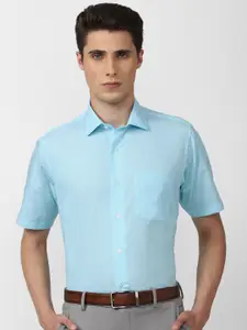 Van Heusen Men Blue Solid Pure Cotton Formal Shirt