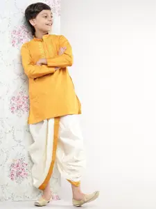 Ramraj Boys Mustard & White Kurta & Dhoti Pants