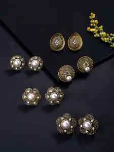 Yellow Chimes Women Set Of 5 Gold-Plated & Silver Oxidised Stud Earrings