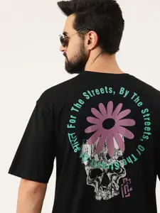 Maniac Men Black Typography Oversized Pure Cotton T-shirt