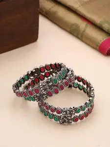 Shoshaa Set Of 4 Red & Green Gold-Plated Bangles