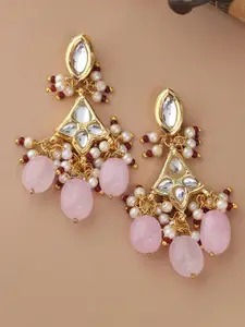 Shoshaa Pink & White Gold-Plated Contemporary Drop Earrings