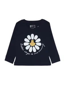 Bodycare Kids Girls Navy Blue Floral Printed Cotton T-shirt