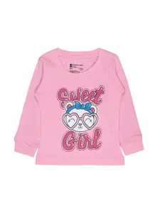 Bodycare Kids Girls Pink Typography Printed Cotton T-shirt