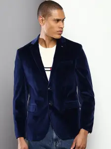 Tommy Hilfiger Men Navy Blue Solid Single Breasted Pure Cotton Blazers