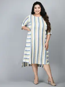 PrettyPlus by Desinoor.com Plus Size Blue & White Striped A-Line Midi Dress