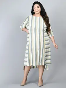 PrettyPlus by Desinoor.com Plus Size Green & White Striped A-Line Midi Dress