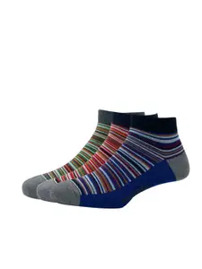 Peter England Men Pack Of 3 Striped Cotton Ankle-Length Socks