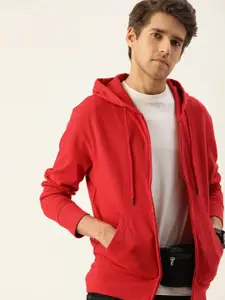 Kook N Keech Men Red Solid Pure Cotton Hooded Sweatshirt