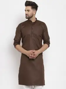 Kaifoo Men Brown Solid Straight Fit Cotton Kurta