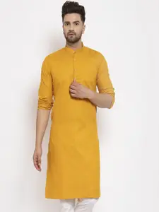 Kaifoo Mandarin Collar Straight Fit Cotton Kurta