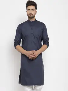 Kaifoo Mandarin Collar Long Sleeves Straight Fit Cotton Kurta