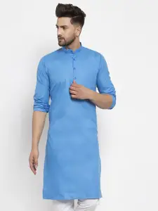 Kaifoo Mandarin Collar Straight Fit Cotton Kurta