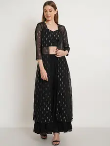 Purple State Women Black Woven Design Top & Sharara With Shrug