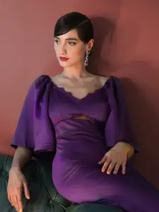 BLANC9 Women Purple Solid Midi Dress