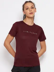 UNPAR Women Maroon Typography Printed T-shirt
