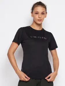 UNPAR Women Black Typography Printed T-shirt
