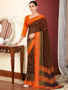Saree mall Brown & Orange Bagh Silk Blend Bagh Sarees