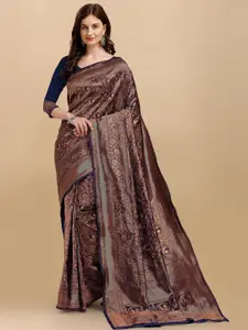 Fashion Booms Copper-Toned & Blue Woven Design Zari Pure Silk Banarasi Saree