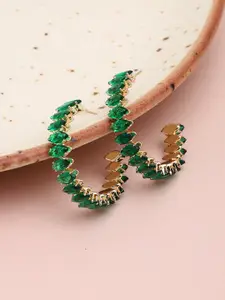 SOHI Green Gold Plated Contemporary Half Hoop Earrings