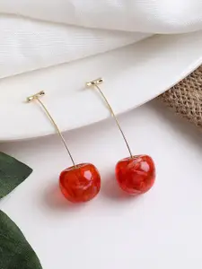 SOHI Red & Gold Plated Contemporary Drop Earrings