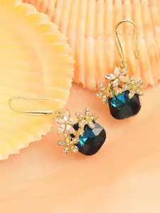 SOHI Blue & Gold-Plated Contemporary Drop Earrings