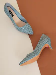 Sherrif Shoes Blue Textured Kitten Pumps Heels