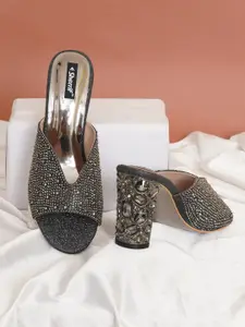 Sherrif Shoes Women Grey Party Block Heels