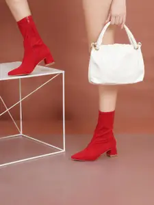 Sherrif Shoes Women Red Solid Block Heel Winter Boots