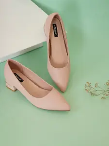Sherrif Shoes Nude-Coloured Solid Block Pumps Heels
