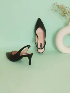 Sherrif Shoes Women Black Embellished Party Kitten Peep Toes with Buckles