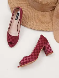Sherrif Shoes Maroon Printed Block Peep Toes Heels