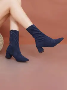 Sherrif Shoes Women Blue Solid High-Top Regular Boots