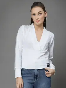 KASSUALLY White Wrap V Neck Fitted Top