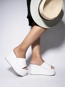 Shoetopia Women White Wedge Peep Toes