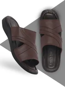 FAUSTO Men Brown Leather Comfort Sandals