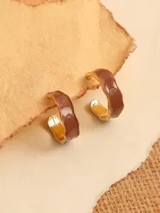 SOHI Brown & Gold Plated Contemporary Studs Earrings