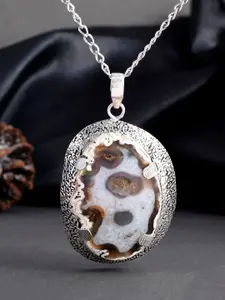 DASTOOR Silver-Plated White Stone-Studded Pendant