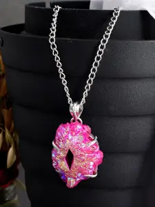DASTOOR Silver-Plated Pink Enamelled Pendant With Chain