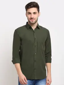 JAINISH Men Olive Green Classic Regular Fit Solid Cotton Casual Shirt