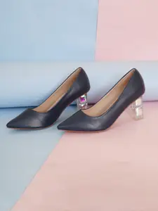 Sherrif Shoes Blue Solid Block Pumps Heels