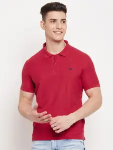 Duke Men Red Polo Collar Applique Slim Fit T-shirt
