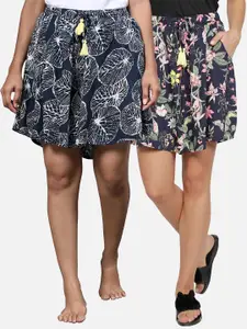 BStories Women Blue & Pink Pack of 2 Printed Lounge Shorts