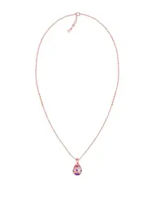 GIVA Rose Gold-Plated Sterling Silver White & Purple Studded Pendant With Chain
