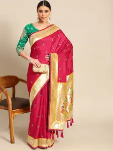 all about you Pink & Green Ethnic Motifs Pure Silk Banarasi Saree