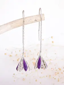 GIVA Silver-Toned & Purple Rhodium Plated Contemporary Drop Earrings