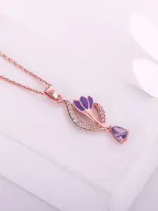 GIVA Rose Gold-Plated Purple & White Studded Sterling Silver Pendant With Chain