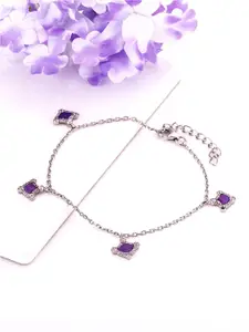 GIVA Women Silver-Toned & Purple Sterling Silver Rhodium-Plated Charm Bracelet