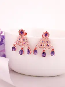 GIVA Rose Gold & Purple Rose Gold Plated Contemporary Drop Earrings
